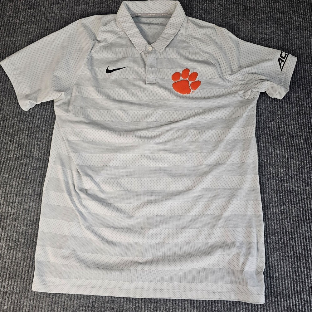 Clemson Tigers Shirt Polo Mens Large Gray NCAA Golf Nike Zonal Cooling Dri-FIT